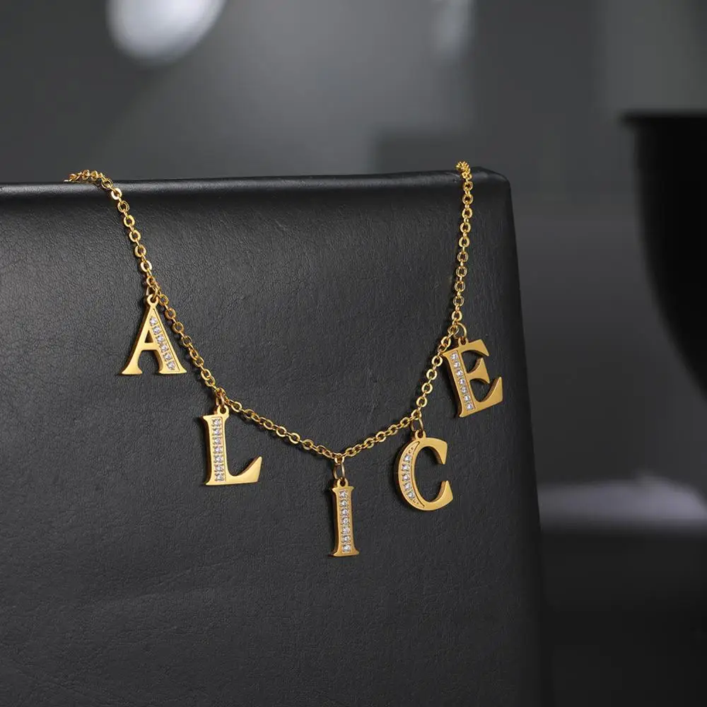 

Custom A-Z Zircon Alphabet Pendants Necklace Multiple Letters Necklace Stainless Steel Necklace For Women 26 Initial Jewelry