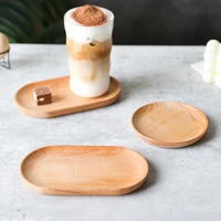 japanese style disc small solid wooden tray round beech coaster ins oval coffee milk snack plate