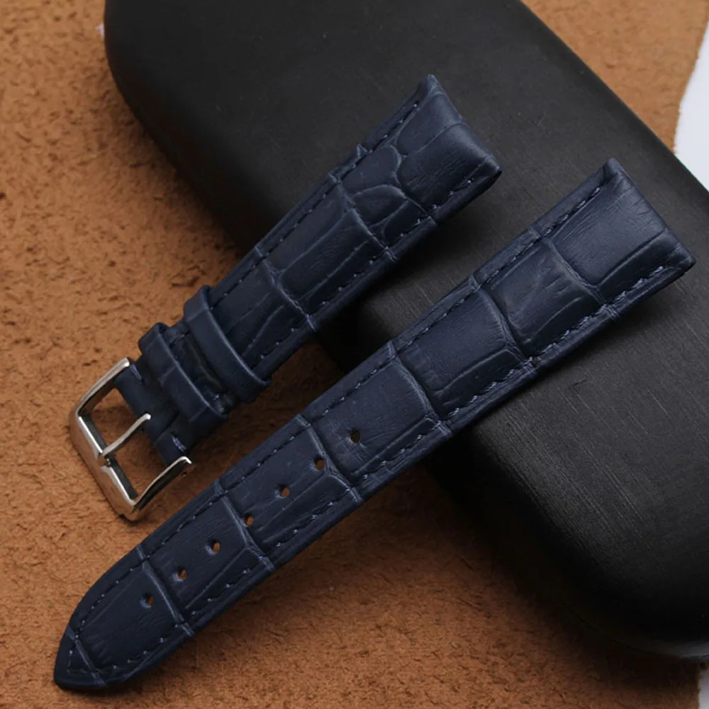 Ремешок из натуральной кожи для мужских часов пряжка с язычком наручных темно