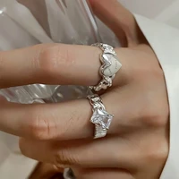 shiny silver color zircon rings for women luxury fashion adjustable opening ring exquisite wedding engagement jewelry gift