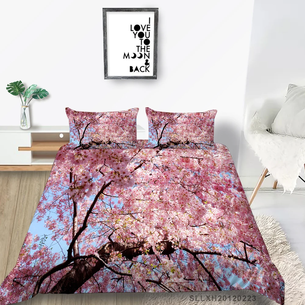 

Cherry Blossoms Bedding Set For Girls Beautiful Pink Duvet Cover Single Double Twin Full Queen King 3D Floral Bed Set Sweet