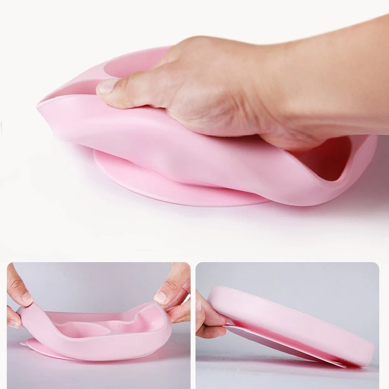 

Cute Silicone Happy Mat Baby Kids Suction Table Food Tray Plate Bowl Placemat Temperature Disinfection Plate Feeding Bowl