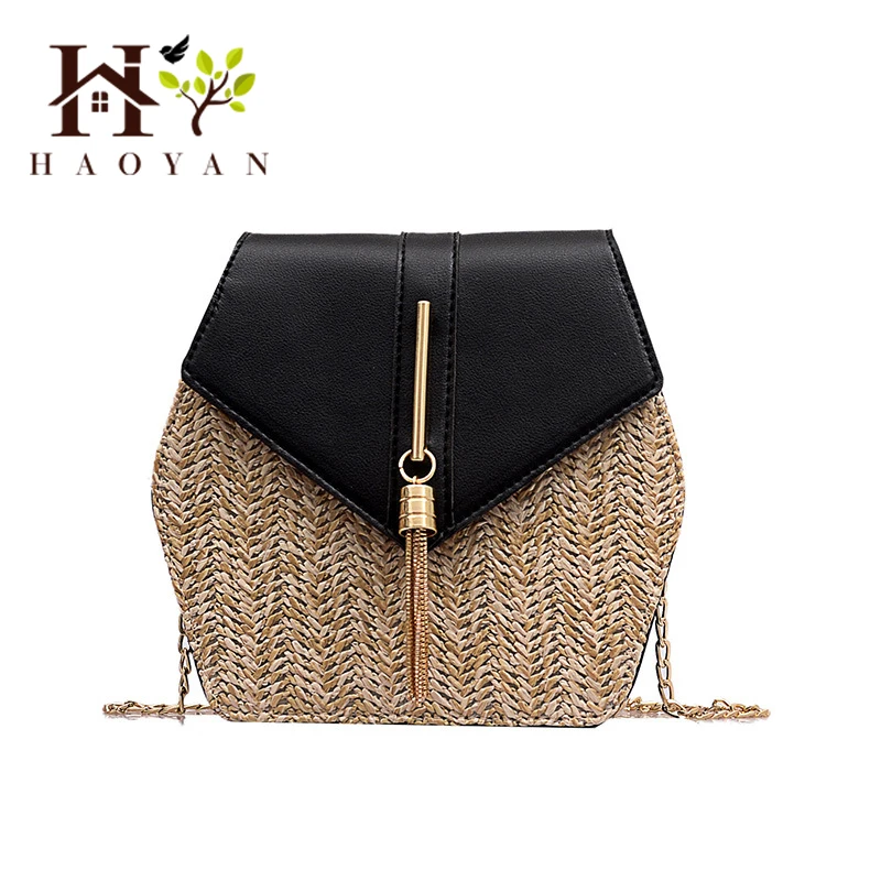 HAOYAN разнообразные соломенные кожаные сумки через плечо женская летняя сумка из