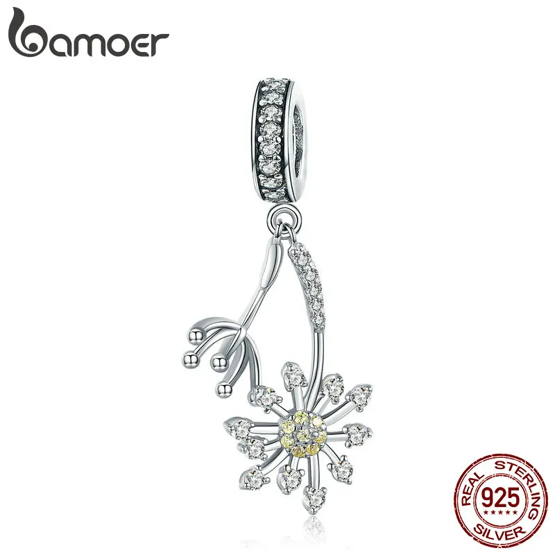 BAMOER из натуральной 925 пробы Серебряный светящийся цветок одуванчика Подвески подходят для женщин браслеты ожерелья DIY Ювелирные изделия BSC052