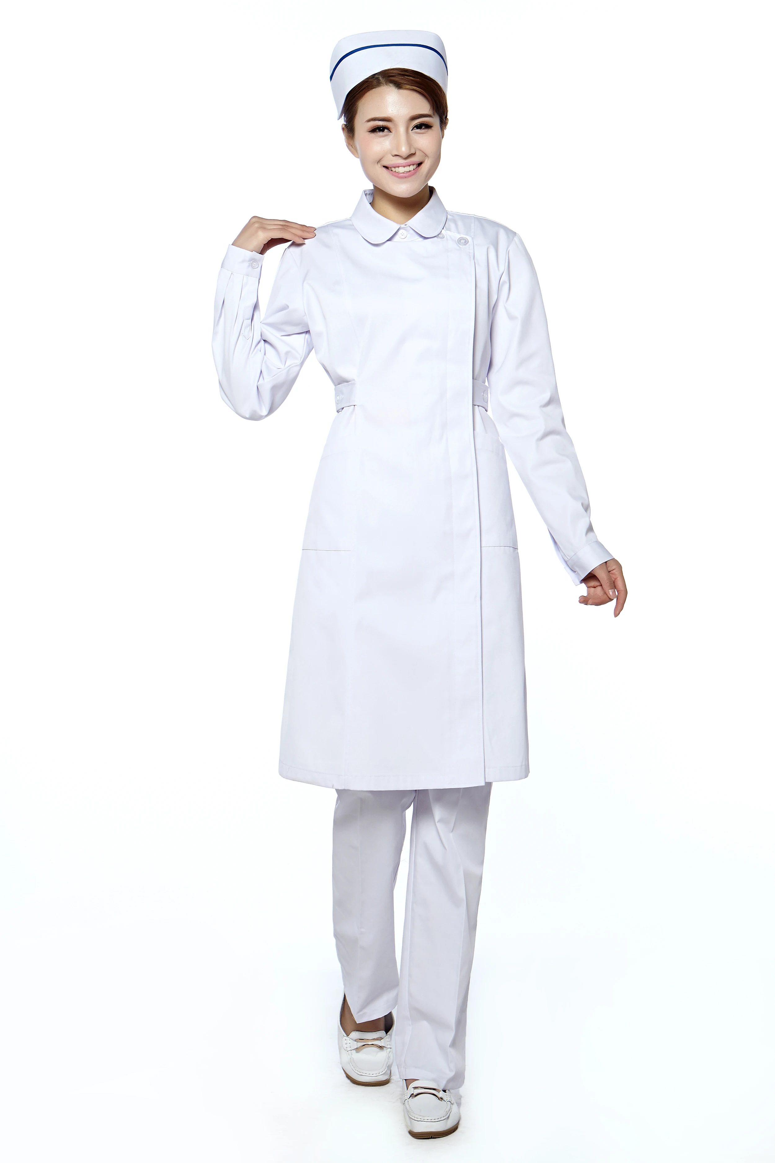 Платье медсестры женская белая одежда с длинными рукавами и 3 карманами для