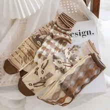 Calcetines de seda de cristal para mujer, medias largas ultrafinas con estampado de dibujos animados, estilo Harajuku, kawiii japonés, de verano, novedad