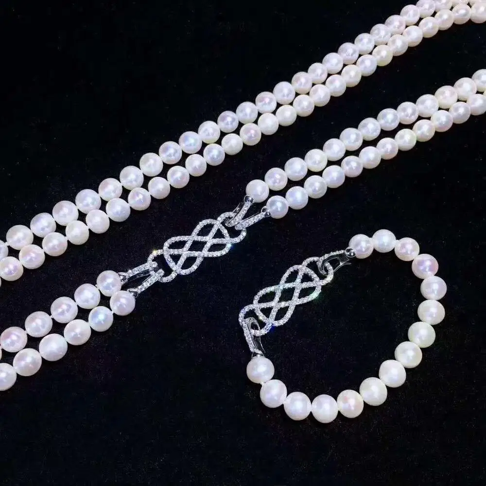 Ожерелье, браслет и серьги с натуральным жемчугом, 7-8 мм