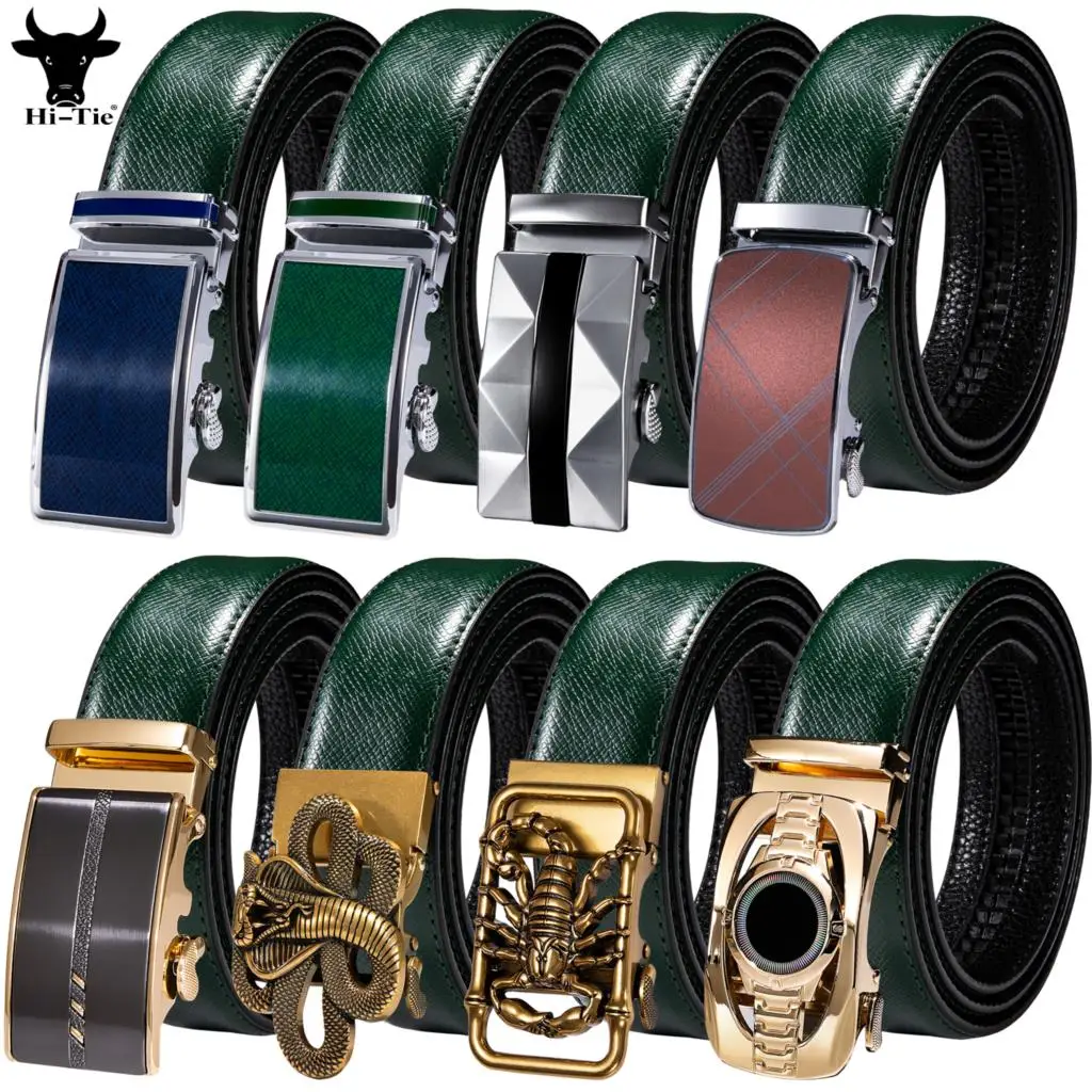 Luxury Green Leather Mens Belts High Quality Belt For Men Dress Jeans Cowboy 50 Kinds Automatic Buckle Ratchet Western Waistband