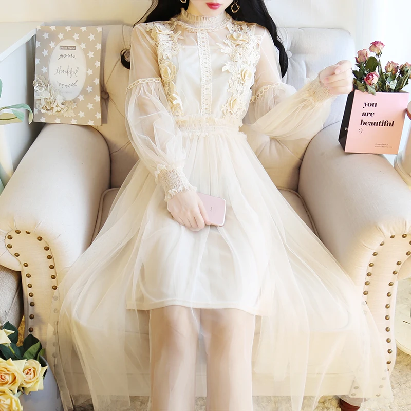 Женский комплект из двух предметов ажурное кружевное платье с цветами милое