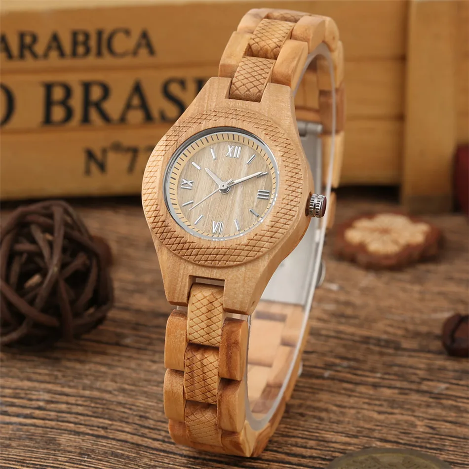 

Vintage Fashion Ladies Wood Watches Quartz Movement Luxury Wooden Bangle Wristwatch Elegant Roman Numbers Display Women Watches