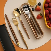 34pcs stainless steel cutlery set wooden handle noodles chopsticks coffee spoon fruit fork picnic camping tableware with box