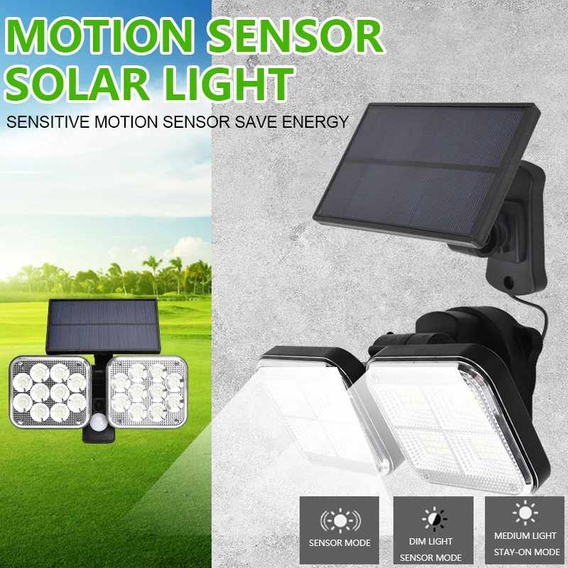 

Split solar light Double Head PIR Motion Sensor adjustable IP65 LED For Outdoor Human Body Induction Porch Landscape Street Lamp