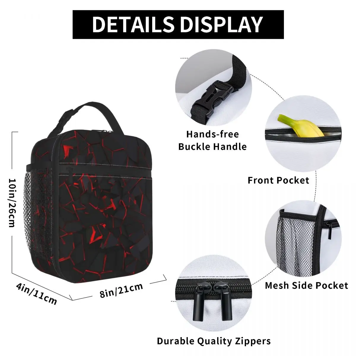 

Cracked Surface Lunch Bag for Women Men Large Insulated Lunch Box with Water Bottle Holder and Pockets