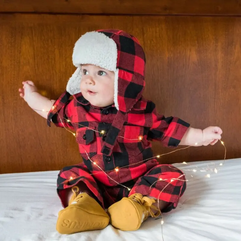 0-3Y Новый осенний комбинезон для маленьких мальчиков и девочек в клетку с
