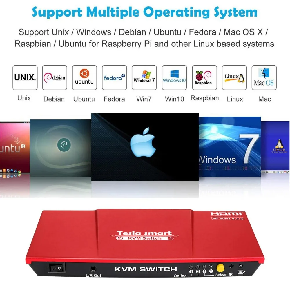 Tesla Smart высококачественный HDMI 4K@60Hz HDMI KVM переключатель 2 порта USB KVM HDMI переключатель поддержка 3840*2160/4K*2K дополнительный USB 2.0 порт красный