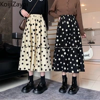 koijizayoi women polka dot velvet long skirt high waist a line autumn winter skirts chic korean loose faldas 2022 dropshipping