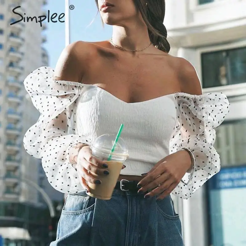 Simplee Сексуальная Блузка с открытыми плечами женская весна лето белая сетчатая