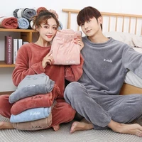 thick warm pajamas for couples set coral fleece homewear winter lounge mens clothing soft loose pajamas women home clothes suit