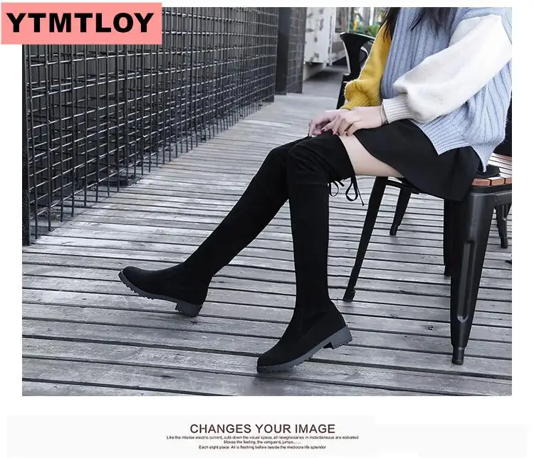 Размер 35 41 зимние сапоги выше колена Женская пикантная обувь из эластичной ткани