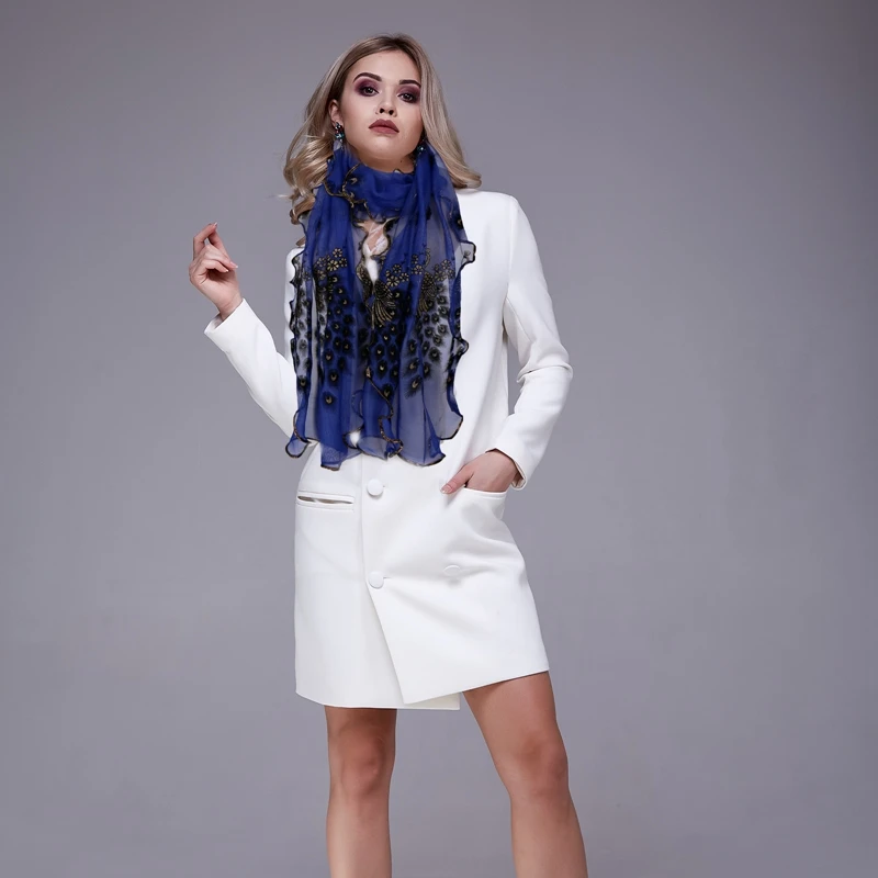 Новый дизайн Для женщин шифоновое павлиньи перья цветы вышитые кружева стильный