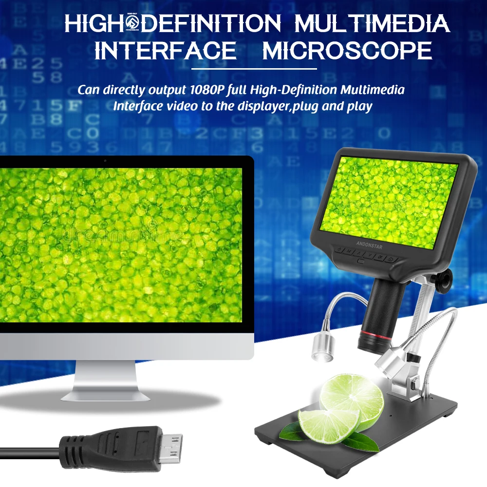 Цифровой микроскоп AD407 7-дюймовый экран 3D 270X 1080P мультимедийный интерфейс высокой