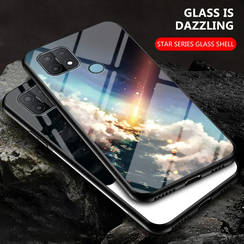 

Защитная задняя панель из закаленного стекла для OPPO A15, 2021, 2020, силиконовый чехол ТПУ, 360