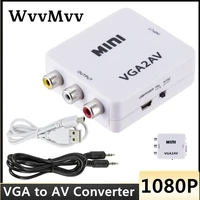wvvmvv 1080p mini vga to av converter adapter with 3 5mm audio cable vga to av hd converter for pc to tv hd computer to tv hd