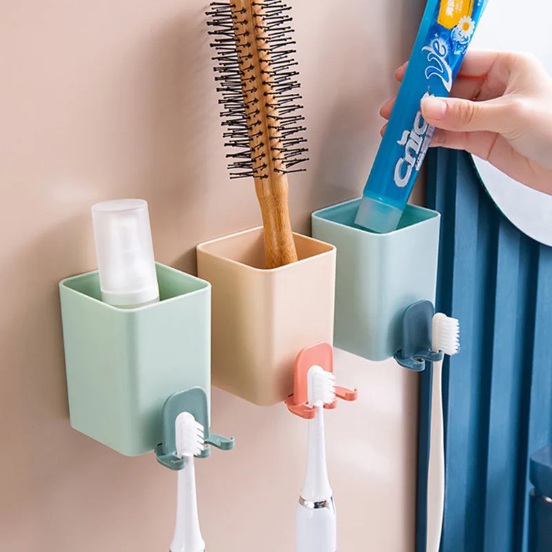 

Nordic style toothbrush rack hole free hook mouthwash cup finishing wall hanging toilet bathroom brushing storage necessary
