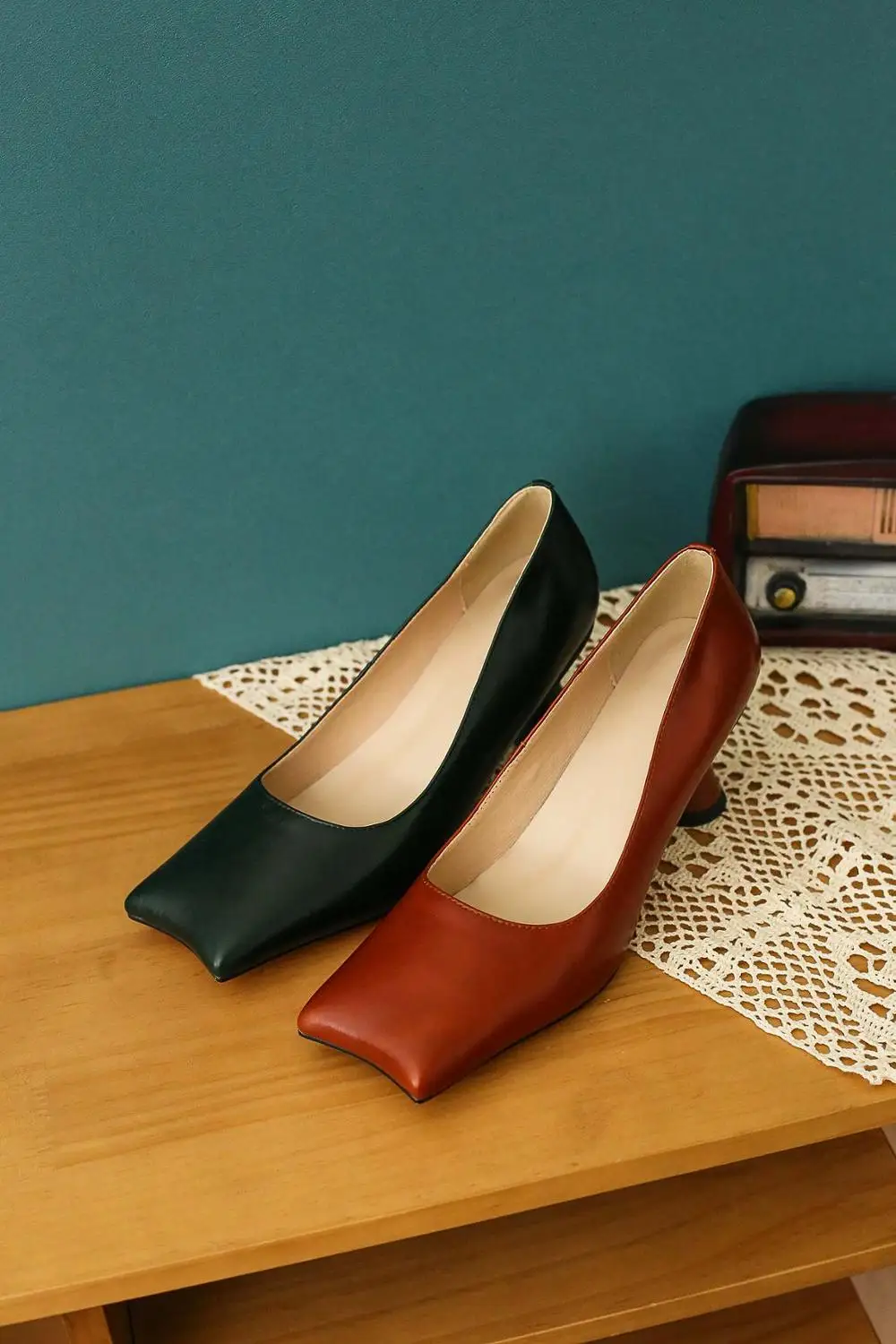 

Krazing Pot european style genuine leather design streetwear square toe high strange heel slip on elegant lady women pumps L08