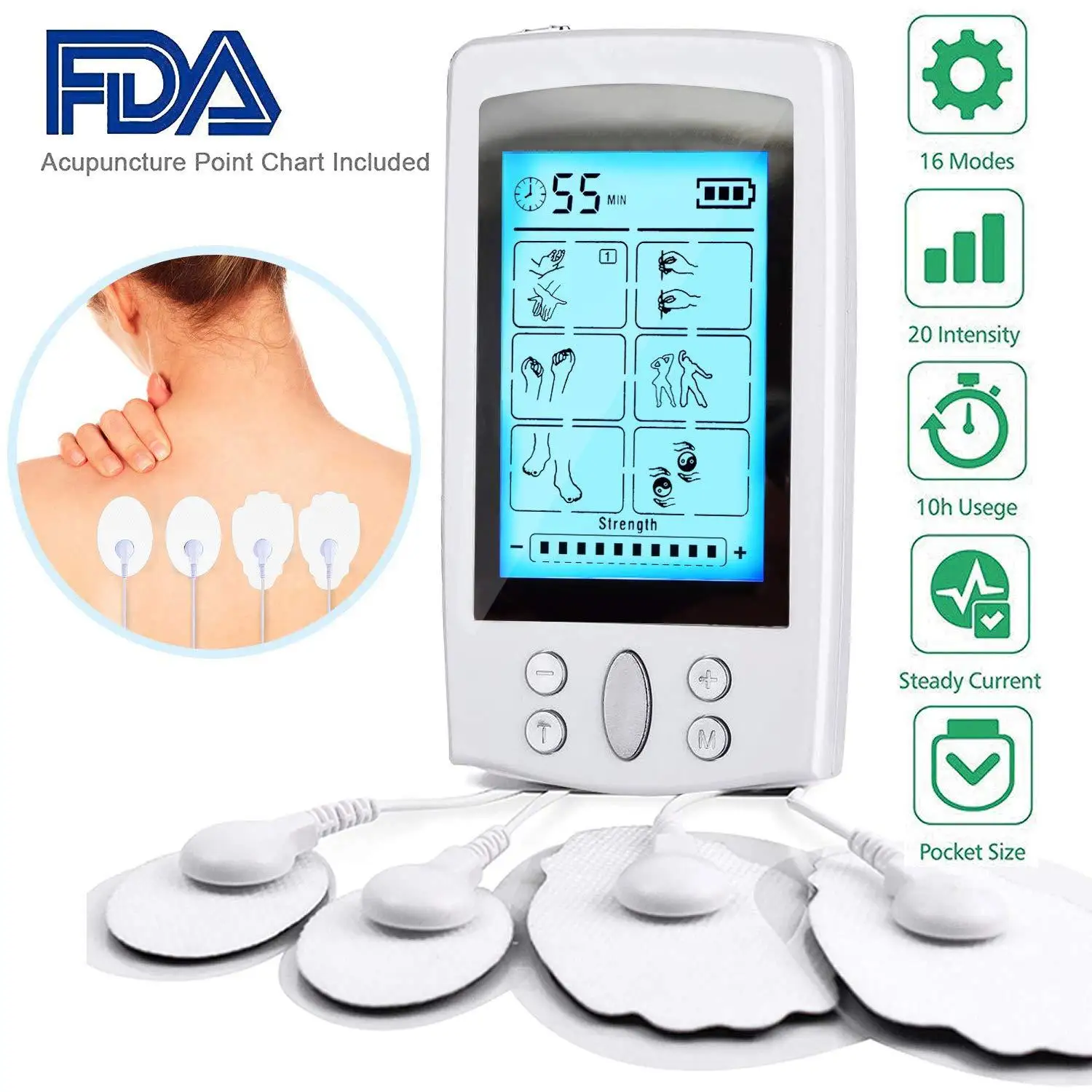 

TENS EMS Unit 16 Modes Digital Physiotherapy Best Pain Relief Machine For Neck Back Pulse Muscle Stimulator Therapy Body Massage