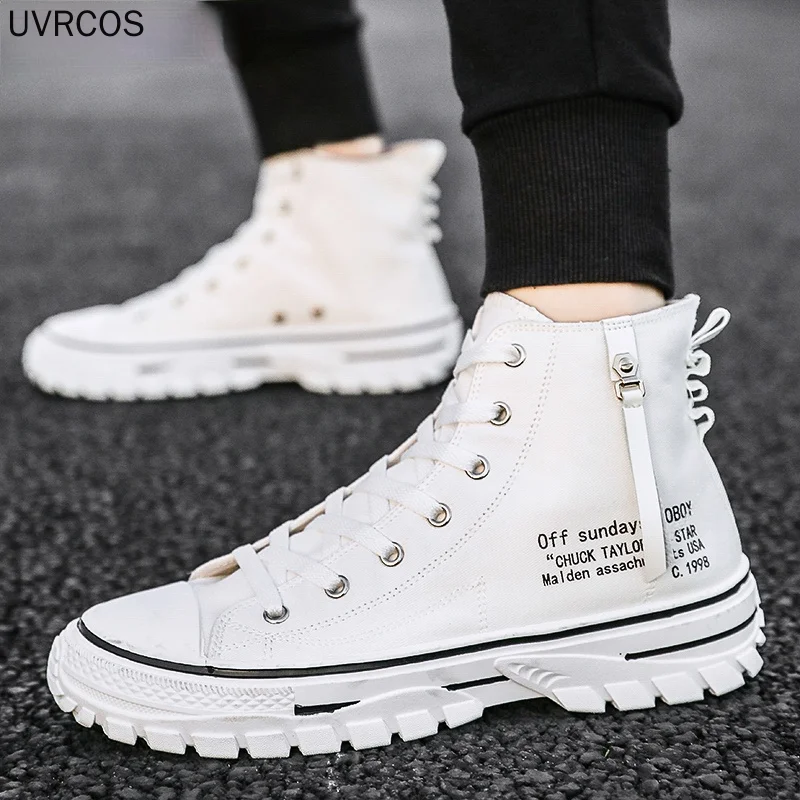 

Mens Shoes Casual Men High-top Shoes 2021 Fashion Lace-up Breathable Canvas Sneakers Men Trainers Comfortable