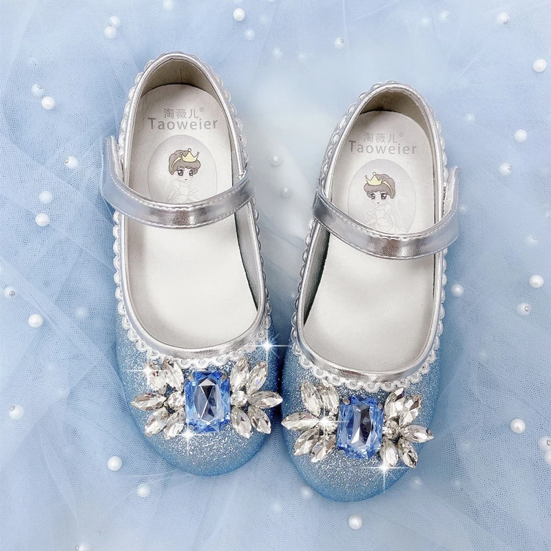 Girl Aisha Princess Shoes 2022 Spring And Autumn Children's Soft-soled Single Shoes Baby Leather Shoes Crystal Shoes