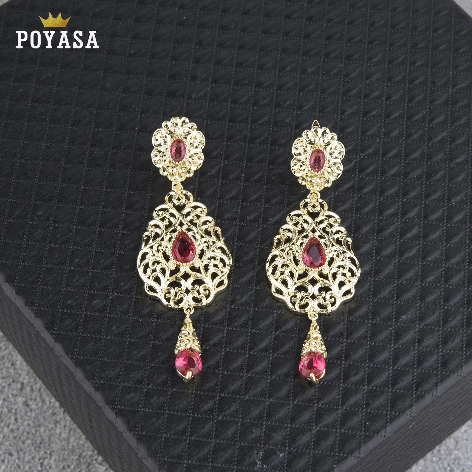 Moroccan Caftan wedding gold earring red and green stone fashion jewelry copper high quality earring