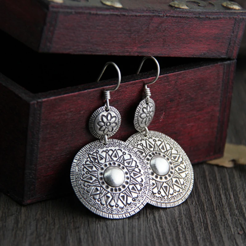 Женские винтажные серьги подвески в античном стиле из тайского серебра 925 пробы с