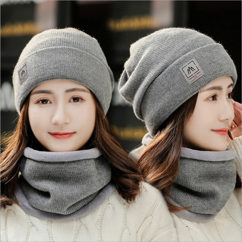 

New Women's Winter Warm Hat Fashion 1 Sets of Scarf Suit Ladies Knit Suit Outdoor Thick Windproof Riding Warm Accessories