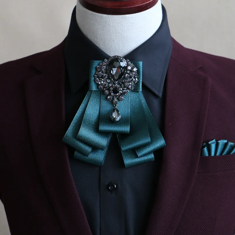

Handmade British Style New Diamond Flower Bow Tie Pocket Towel Set for Men Wedding Groomsman Bowtie Fashion Clothing Accessories