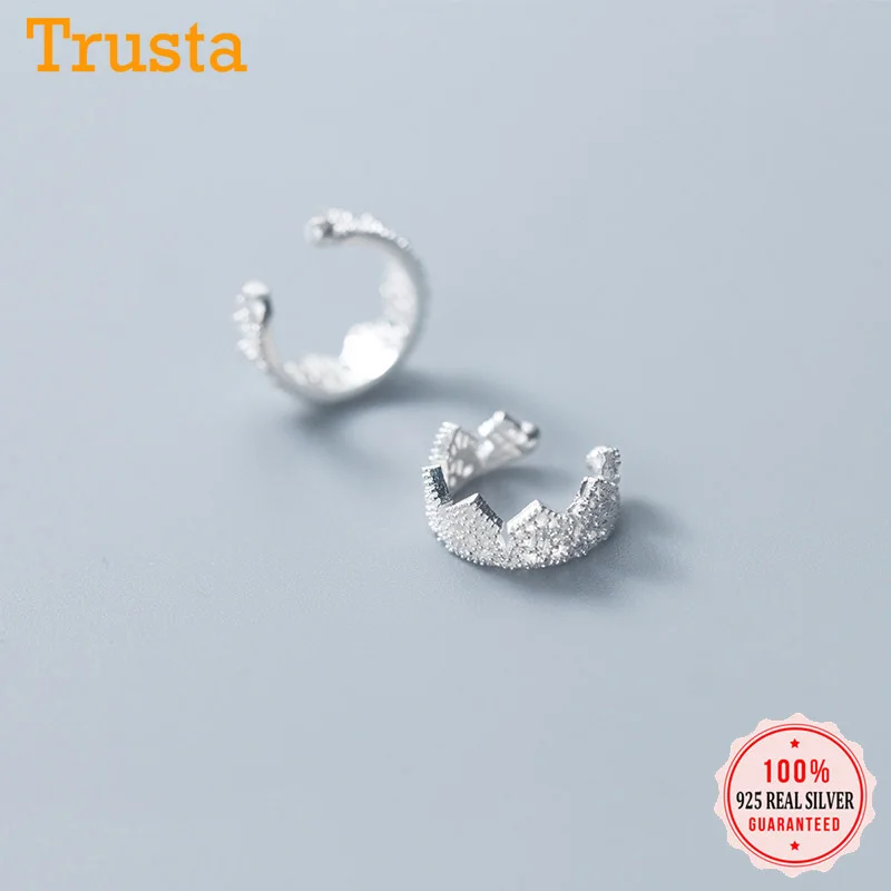 Trusta, 925 пробы, серебряные серьги-манжеты с милой короной для ушей, клипсы для женщин и девушек, без серьги в стиле пирсинга, ювелирное изделие DS1770