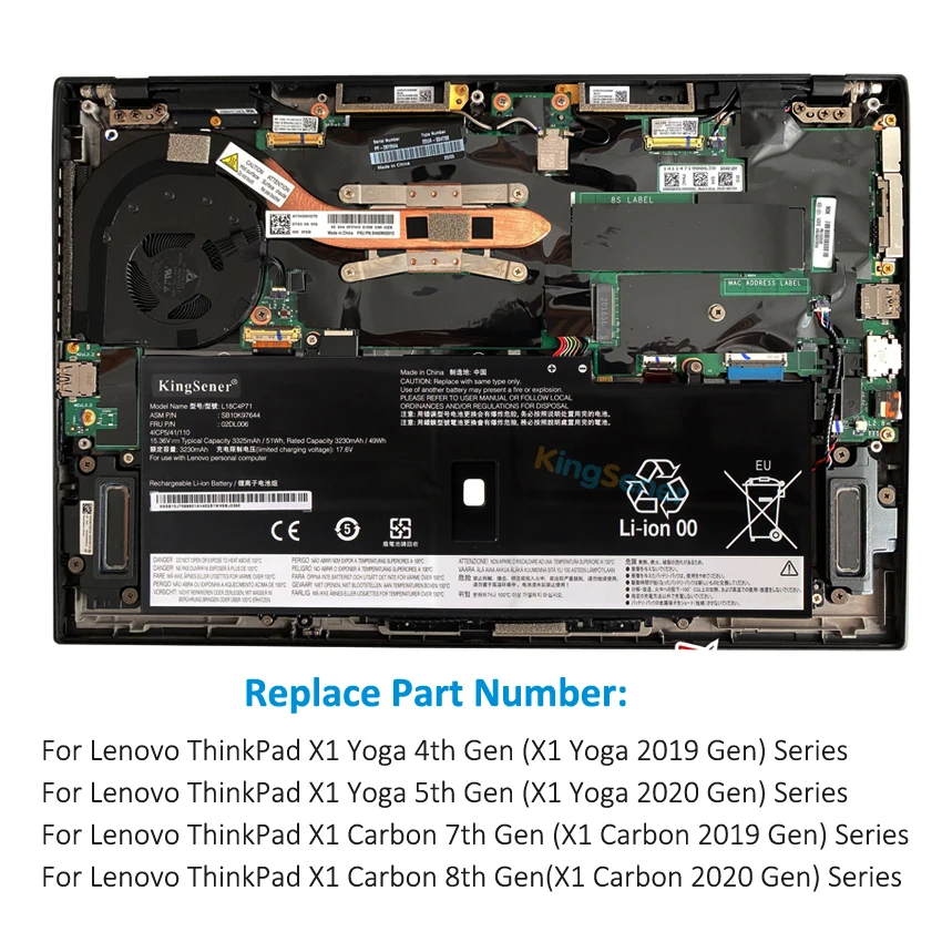 Аккумулятор KingSener L18M4P72 L18C4P71 для Lenovo Thinkpad X1 Carbon 7th 2019 2020 серии L18L4P71 SKB10K97642 02DL004 02DL005 -