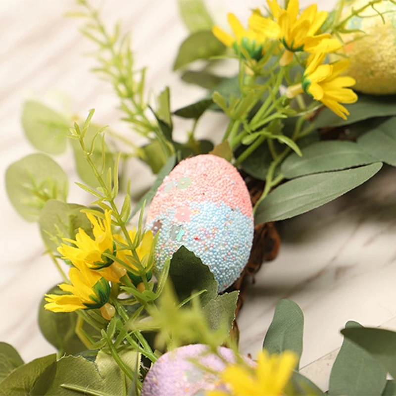 

Easter Simulation Flower Egg Decorations Rattan Wreath Garland Hanging Pendant