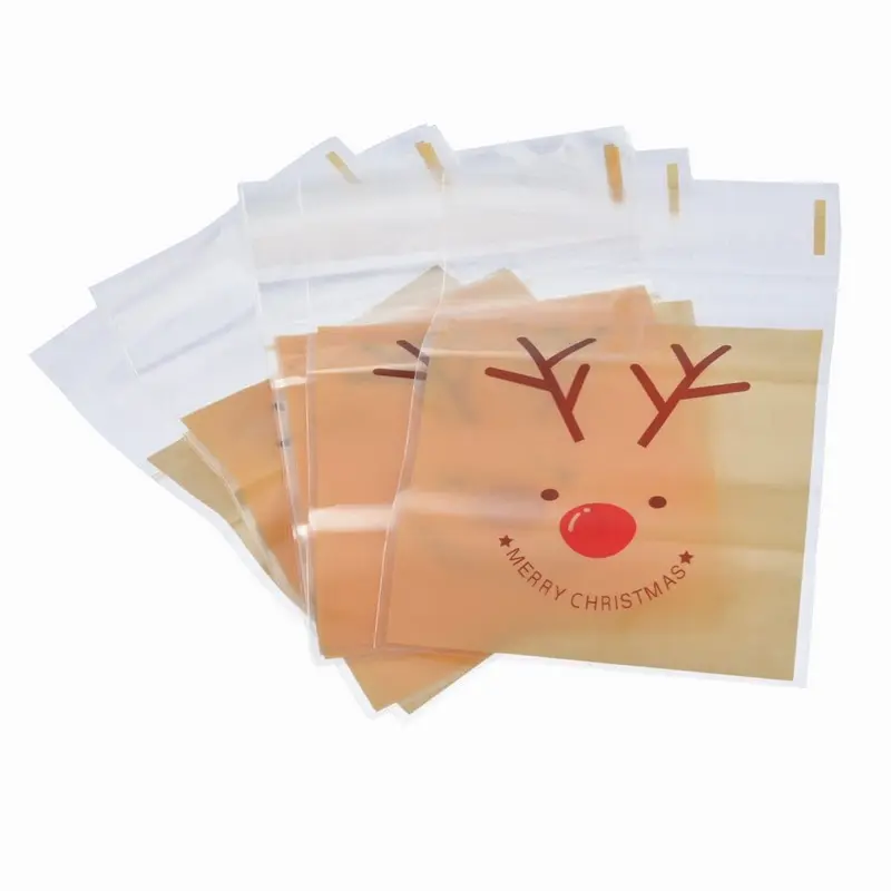 Urijk 50PCs/set Self Adhesive Candy Bag Christmas Sealing Plastic Cookies Pouches Resealable New Year Gift Bags Navidad | Дом и сад