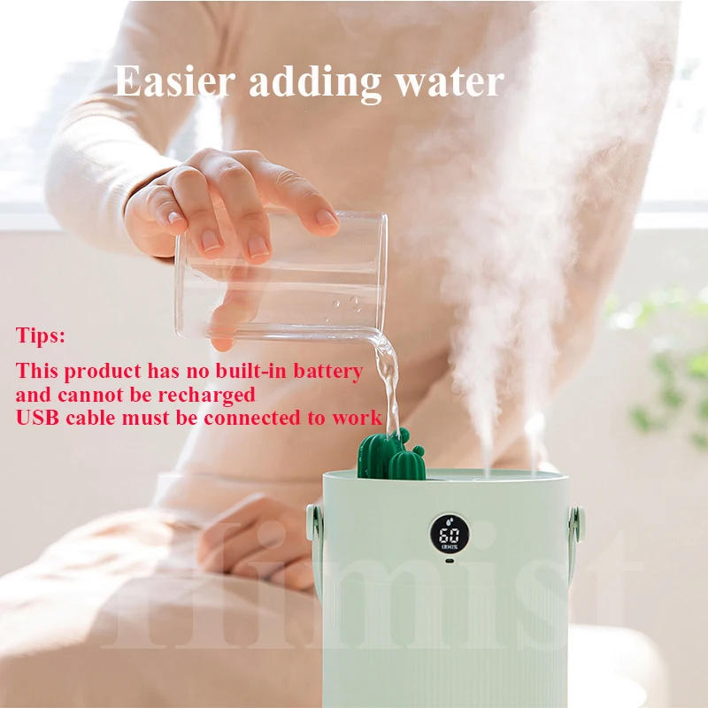 

1000ML Air Humidifier Can Detect Humidity Ultrsonic Cool Mist Aroma Diffuser with Colorful LED Light Cactu USB Humidificador