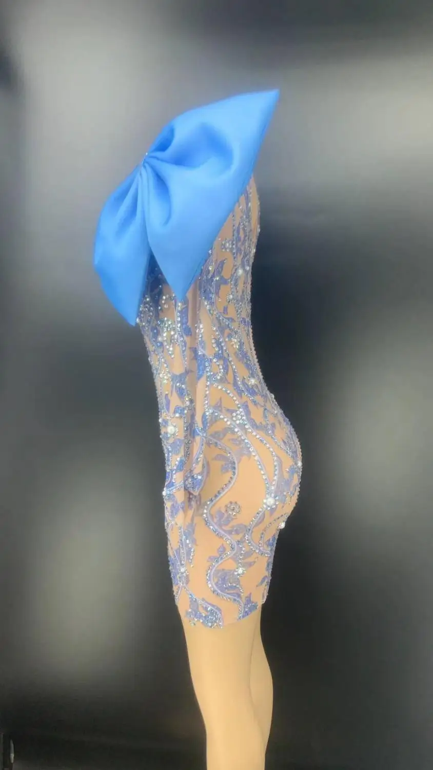 

2020 New Women bowknot green yelllow purple bow round neck long sleeve Celebrity Party Bodycon Bandage Dress wholesale