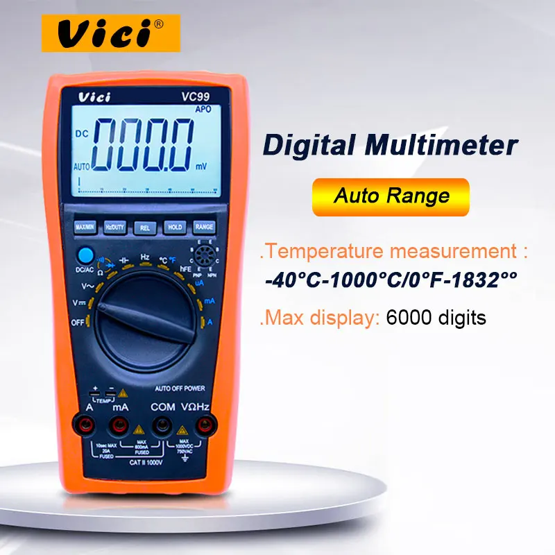 VICI VC99 3 6/7 цифровой мультиметр с автоматическим диапазоном 1000V 20A DC AC Напряжение Ток Сопротивление Емкость Тестер