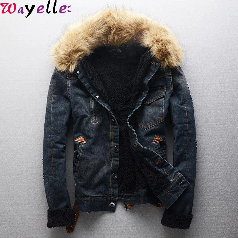 Мужская куртка из искусственного меха Зимняя Толстая Теплая Флисовая джинсовая