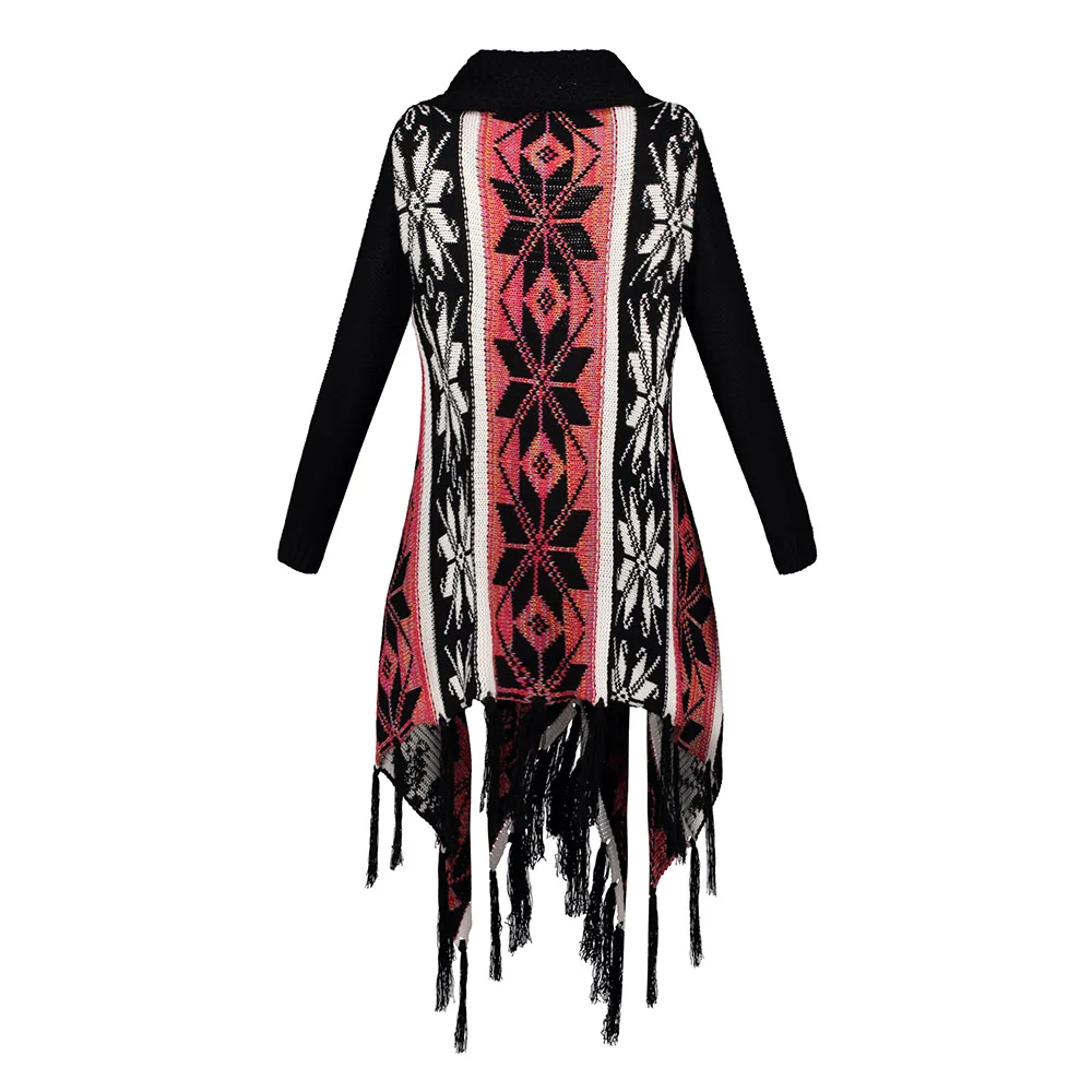 Женский Трикотажный плащ Bohoartist черный свободный кардиган с кисточками 2018 |