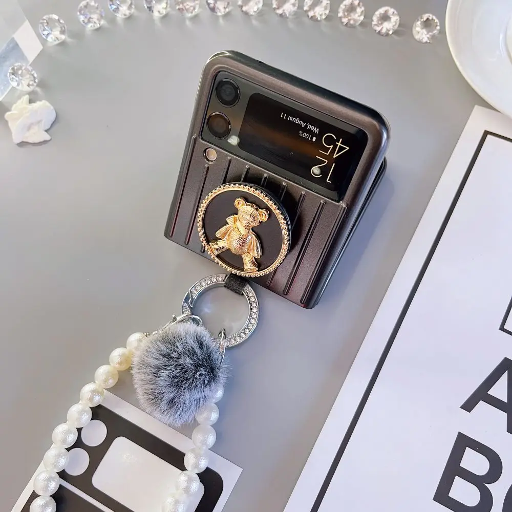 

Подходит для samsung Galaxy Z flip3 под ключ после женских денег F7110 подставки с медведем прекрасные Чехлы его жемчуг