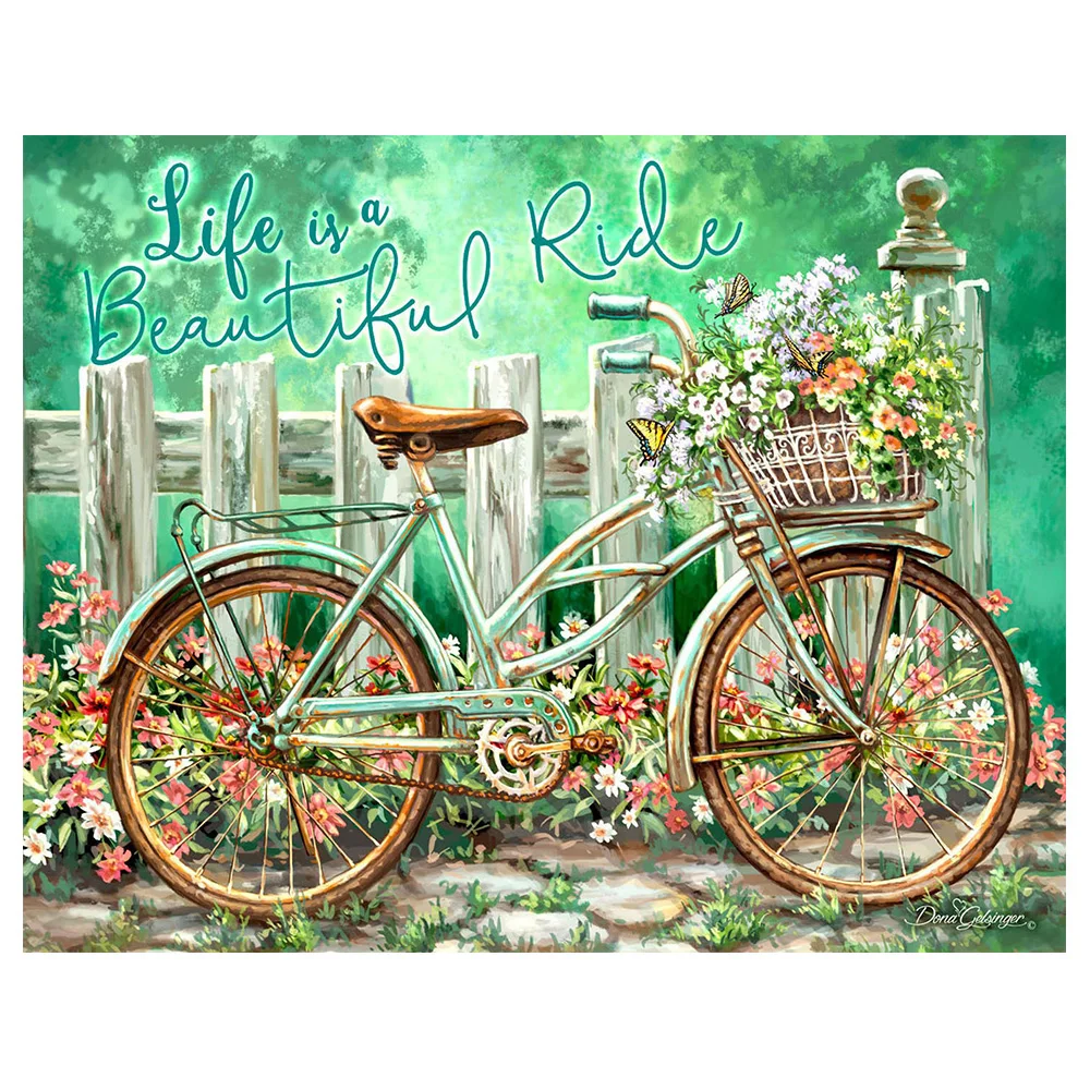 Полноразмерная 5D картина сделай сам из страз велосипед и цветок 3D вышивка