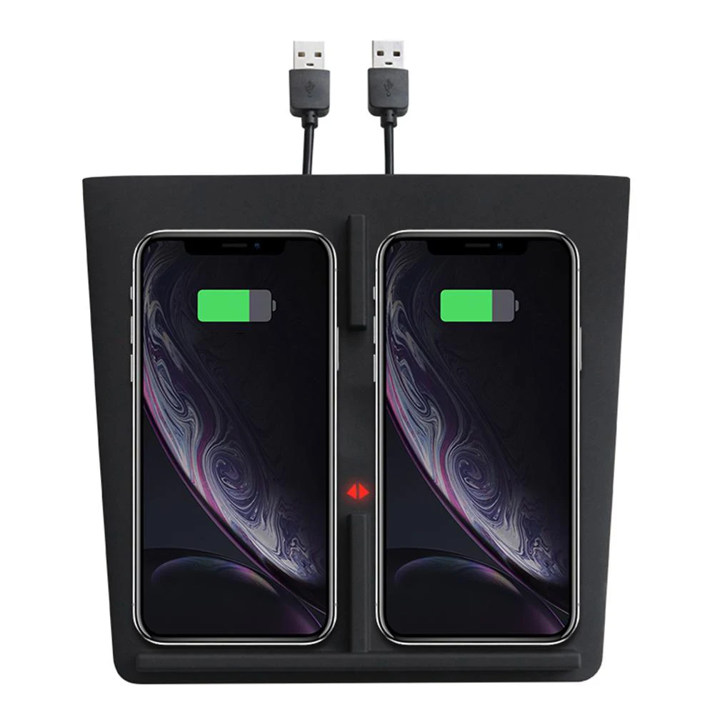 Автомобильное беспроводное зарядное устройство Qi с двумя USB-портами для