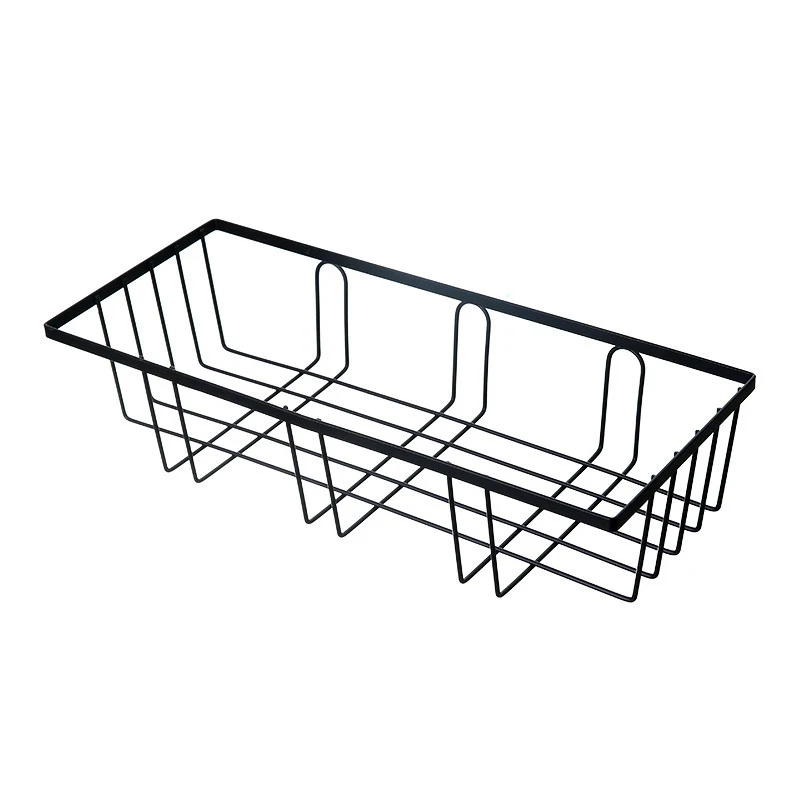 

NEW Wall Mount Drillless Iron Shelf Seamless Storage Rack with 3 Hooks Kitchen Bathroom Supplies