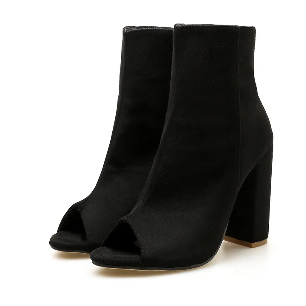 

2019 autumn and winter new women's comfortable shallow mouth pointed boots women's zipper simple sweet wild boots#N3